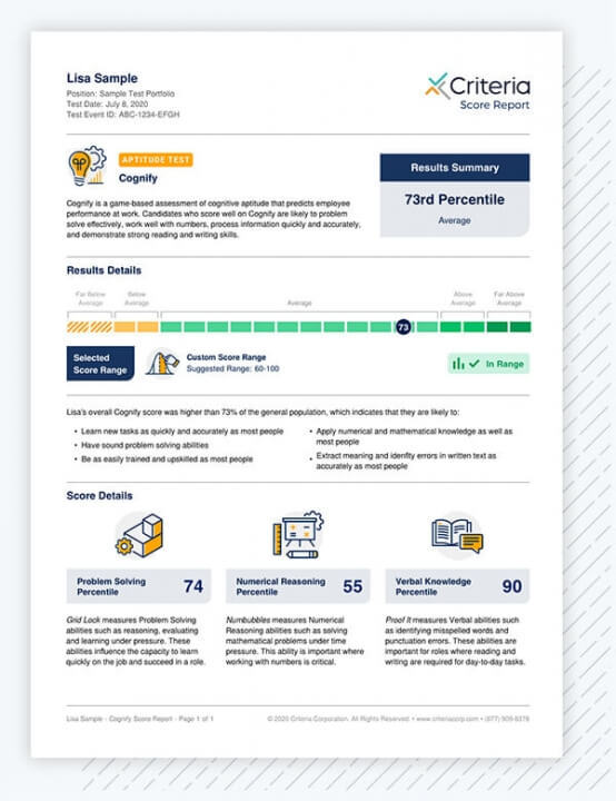 score report for cognify