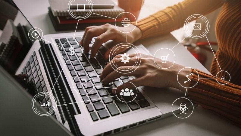 woman working on laptop