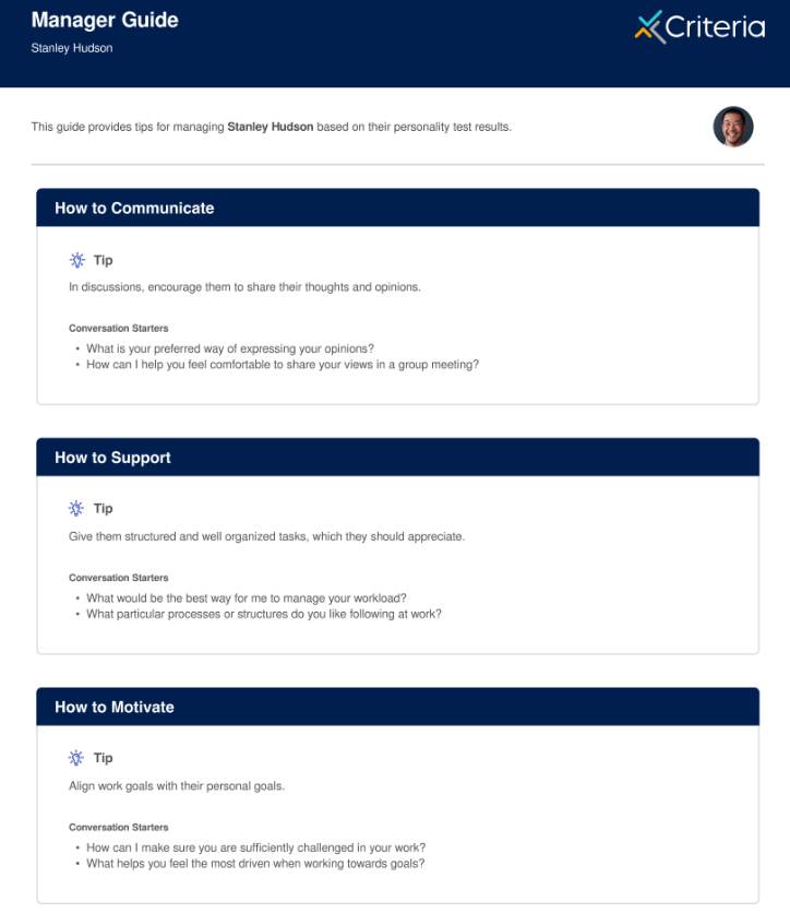 Manager Guides generated through Talent Insights help Adam's sales leaders be more effective at managing their teams