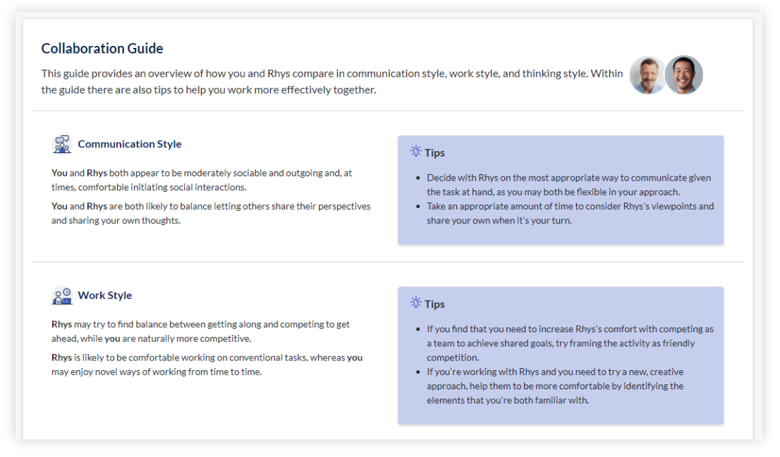 The Talent Insights Collaboration Guide helps new hires get to know their coworkers' preferences and workplace tendencies quickly