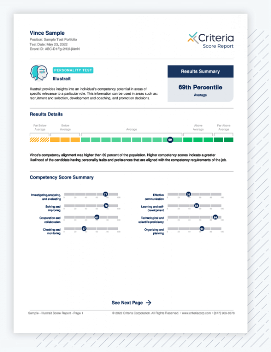 score report for Illustrait