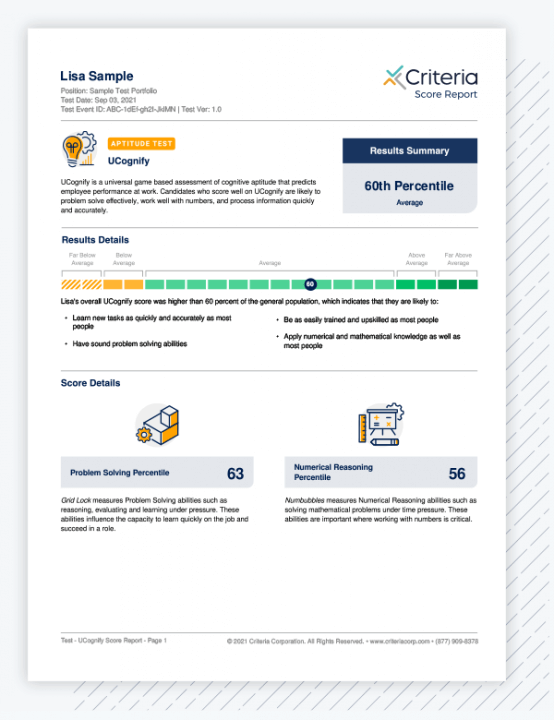 score report for ucognify